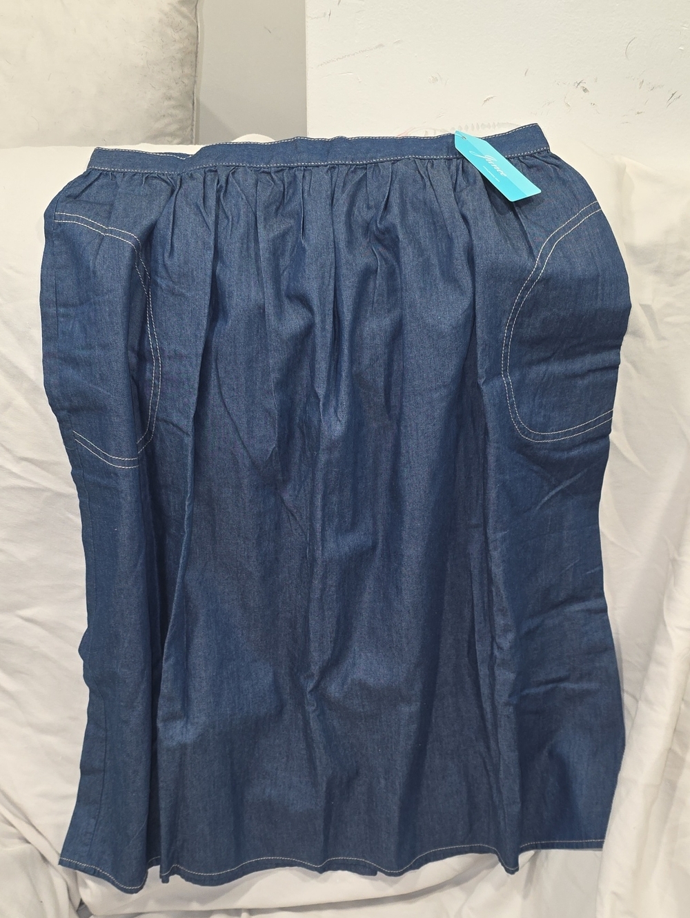 Denim Blue Gathered Midi Skirt - Unbranded
